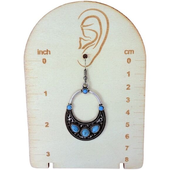 Faux Turquoise Silver Tone Dangle Earrings 2.5" Bohemian Boho Chic Southwestern - Picture 11 of 11